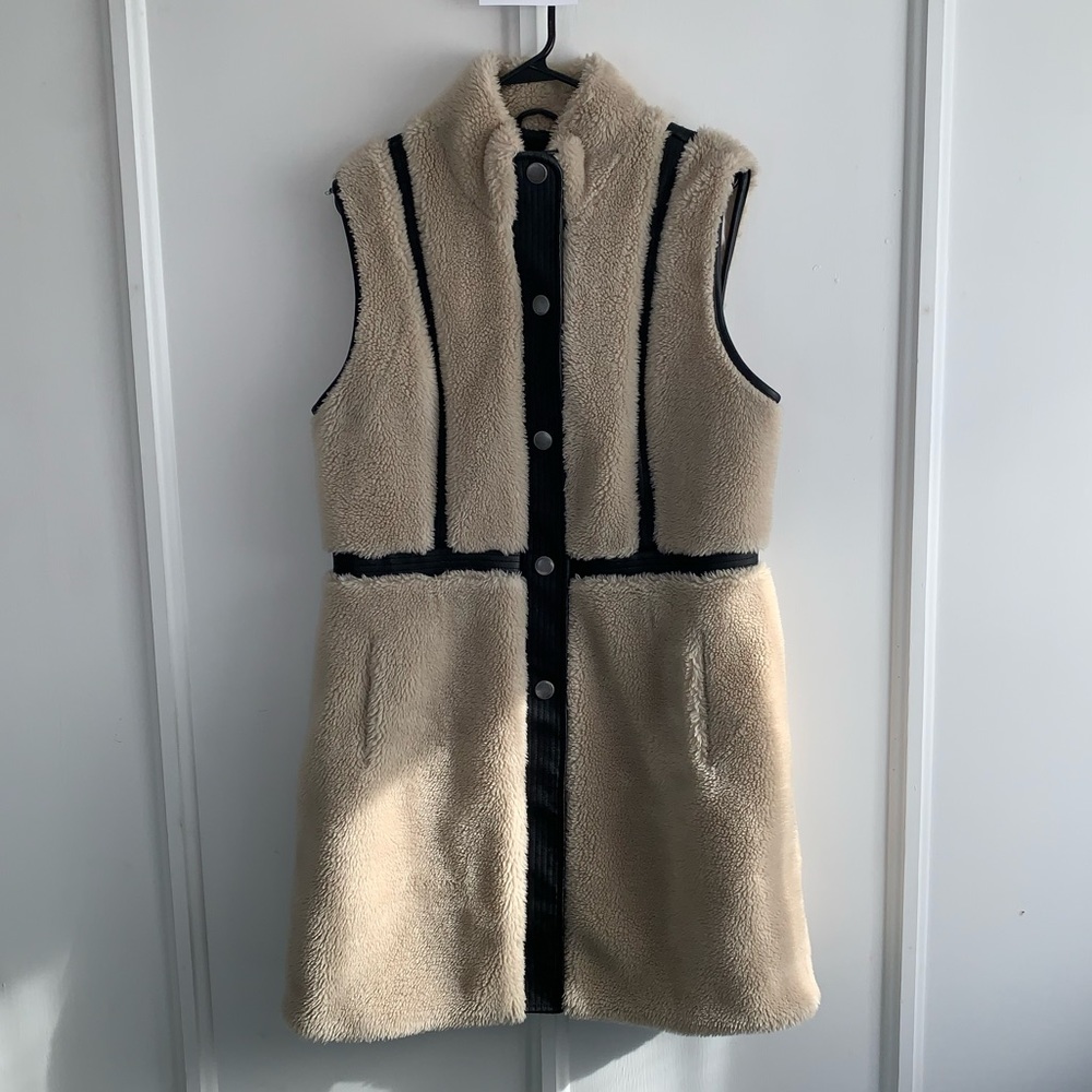 nic + zoe sherpa and leather vest.